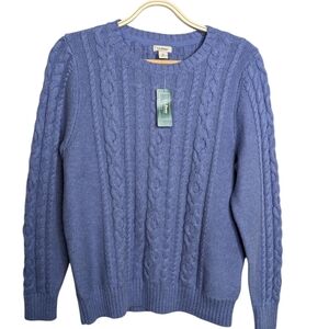 NEW LL Bean Signature Cable Knit Fisherman Sweater 100% Cotton Sky Blue Medium